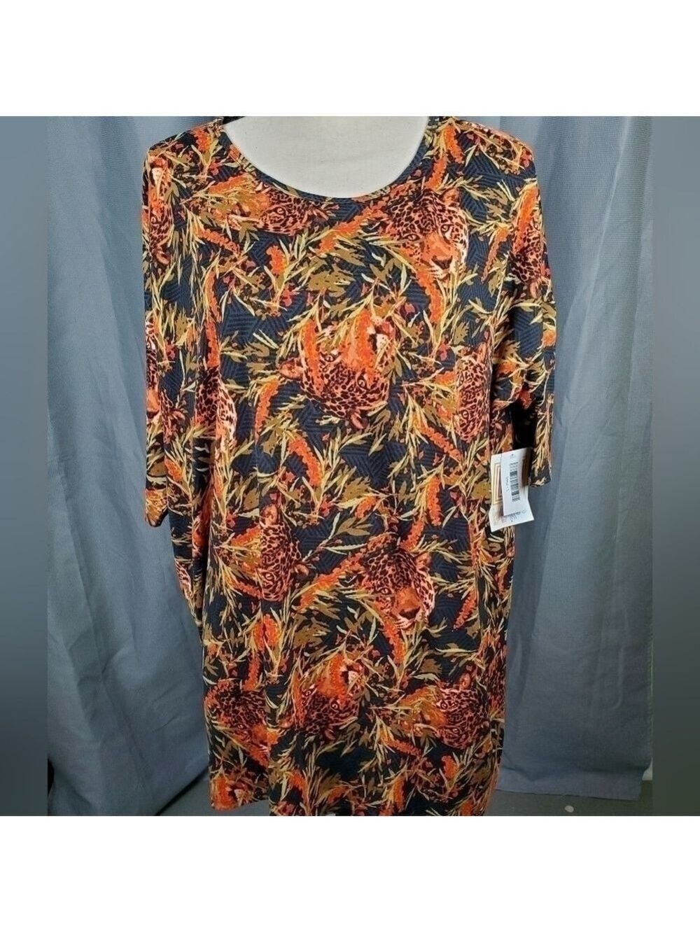 NWT Lularoe Irma, brown/black leopard faces on black base, size L